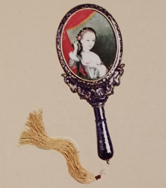 画珠琅西洋仕女背纹长柄镜